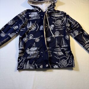 Mureli‎ Small Navy Blue Nautical Yachting Sailing Jacket Hooded Red Boat Design